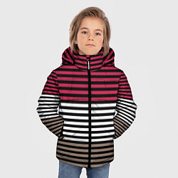 Куртка зимняя для мальчика Красно-коричневый полосатый узор, цвет: 3D-черный — фото 2