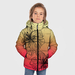 Куртка зимняя для мальчика Черные абстрактные цветы на красно-желтом градиент, цвет: 3D-черный — фото 2
