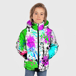 Куртка зимняя для мальчика Неоновые разноцветные пятна и брызги красок, цвет: 3D-черный — фото 2