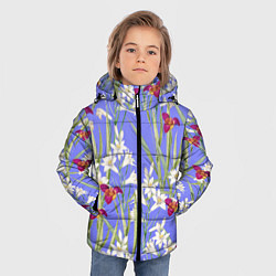 Куртка зимняя для мальчика Цветы Белые Лилии и Красные Тигридии, цвет: 3D-светло-серый — фото 2
