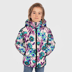 Куртка зимняя для мальчика Цветы Летние Фиолетовые Рудбеки, цвет: 3D-светло-серый — фото 2