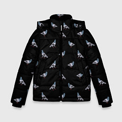 Куртка зимняя для мальчика Голуби на черном паттерн, цвет: 3D-черный