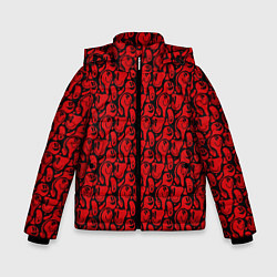 Куртка зимняя для мальчика Красные психоделический смайлы, цвет: 3D-светло-серый