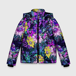 Куртка зимняя для мальчика Цветы Жёлто-Фиолетовые, цвет: 3D-светло-серый