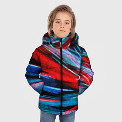 Куртка зимняя для мальчика Неоновые прерывающиеся линии - Красный и голубой, цвет: 3D-черный — фото 2