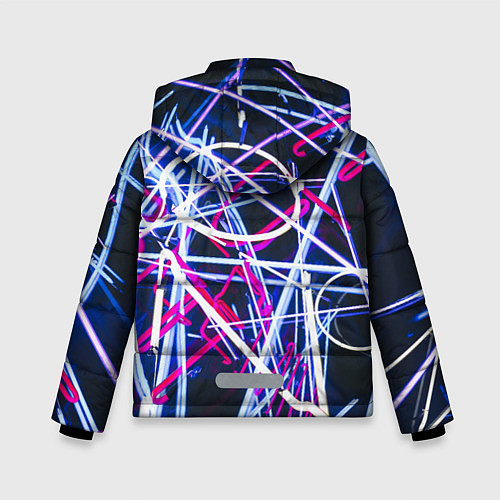 Зимняя куртка для мальчика Неоновые хаотичные линии и буквы - Синий / 3D-Светло-серый – фото 2