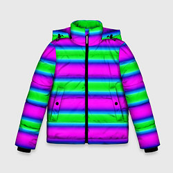 Куртка зимняя для мальчика Зеленый и фиолетовые яркие неоновые полосы striped, цвет: 3D-светло-серый