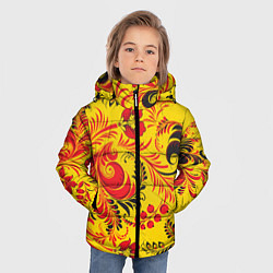 Куртка зимняя для мальчика Хохломская Роспись Цветы, цвет: 3D-черный — фото 2