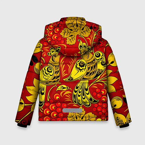 Зимняя куртка для мальчика Хохломская Роспись Две Птици На Красном Фоне / 3D-Красный – фото 2