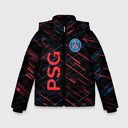 Куртка зимняя для мальчика Psg красные синие чёрточки, цвет: 3D-черный
