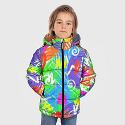 Куртка зимняя для мальчика Яркий геометрический принт на белом фоне, цвет: 3D-черный — фото 2