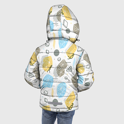 Зимняя куртка для мальчика Разноцветные Многоугольники и Круги / 3D-Светло-серый – фото 4