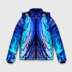 Куртка зимняя для мальчика Симметричная абстракция Синие волны, цвет: 3D-светло-серый