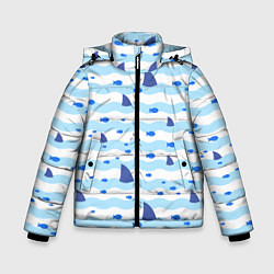 Зимняя куртка для мальчика Волны, рыбки и плавники акул - паттерн