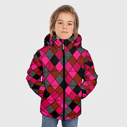 Куртка зимняя для мальчика Розово-красный геометрический узор, цвет: 3D-черный — фото 2