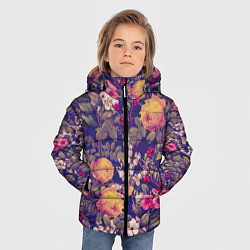 Куртка зимняя для мальчика Летний Букет Цветов На Синем Фоне, цвет: 3D-светло-серый — фото 2