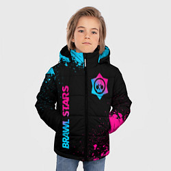 Куртка зимняя для мальчика Brawl Stars - neon gradient: символ и надпись верт, цвет: 3D-черный — фото 2