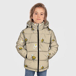 Куртка зимняя для мальчика Цветы Ромашки и Пчёлы, цвет: 3D-черный — фото 2