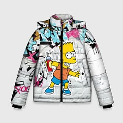 Куртка зимняя для мальчика Барт Симпсон на фоне стены с граффити, цвет: 3D-светло-серый