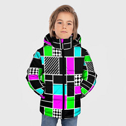 Куртка зимняя для мальчика Неоновый геометрический узор на черном, цвет: 3D-светло-серый — фото 2