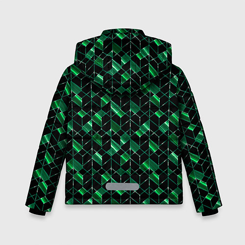 Зимняя куртка для мальчика Геометрический узор, зеленые фигуры на черном / 3D-Светло-серый – фото 2
