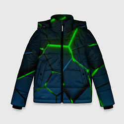 Куртка зимняя для мальчика Разлом зеленых неоновых плит - геометрия, цвет: 3D-светло-серый