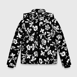 Зимняя куртка для мальчика Белые цветы на чёрном фоне Белые цветы на чёрном ф