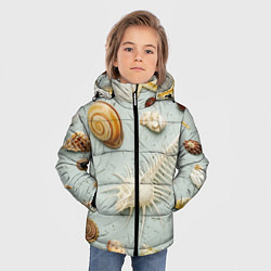 Куртка зимняя для мальчика Океанские ракушки и морские звёзды на песке, цвет: 3D-красный — фото 2
