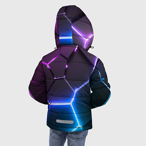 Зимняя куртка для мальчика Фиолетовый градиент - неоновые геометрические плит / 3D-Светло-серый – фото 4