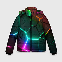 Куртка зимняя для мальчика Радужный градиент неоновые геометрические плиты, цвет: 3D-черный