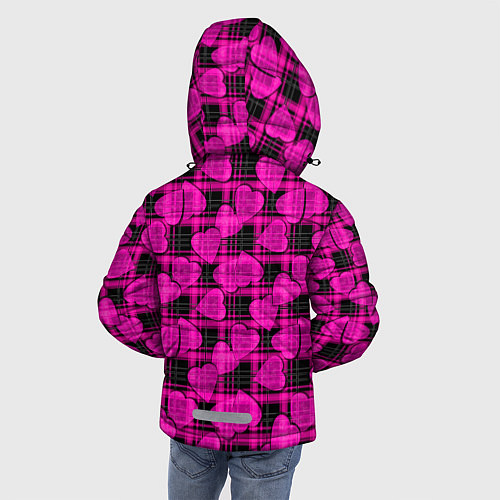 Зимняя куртка для мальчика Black and pink hearts pattern on checkered / 3D-Светло-серый – фото 4