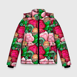 Куртка зимняя для мальчика Калейдоскоп из листьев, цвет: 3D-красный