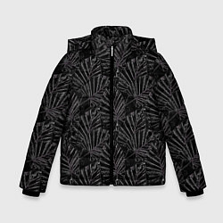 Куртка зимняя для мальчика Белые контуры тропических листьев на черном, цвет: 3D-черный