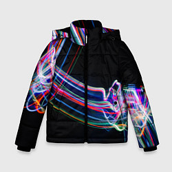 Куртка зимняя для мальчика Неоновые линии во тьме, цвет: 3D-светло-серый