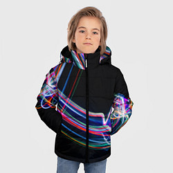 Куртка зимняя для мальчика Неоновые линии во тьме, цвет: 3D-светло-серый — фото 2