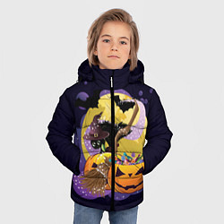 Куртка зимняя для мальчика Чёрный котёнок и тыквы, цвет: 3D-черный — фото 2