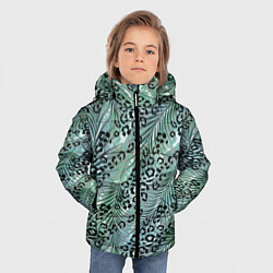 Куртка зимняя для мальчика Листья пальмы на леопардовом серо - зеленом фоне, цвет: 3D-светло-серый — фото 2