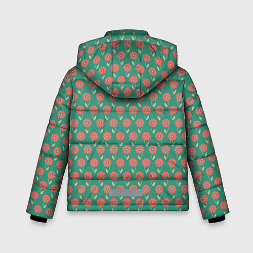Зимняя куртка для мальчика Паттерн из цветов на зеленом фоне / 3D-Красный – фото 2