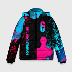 Куртка зимняя для мальчика Rainbow Six - neon gradient: надпись, символ, цвет: 3D-черный