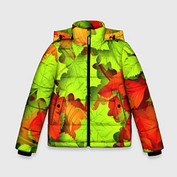 Куртка зимняя для мальчика Зелёные осенние листья, цвет: 3D-светло-серый