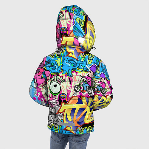 Зимняя куртка для мальчика Велосипедист и глаз граффити / 3D-Светло-серый – фото 4