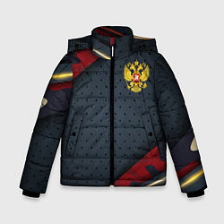 Зимняя куртка для мальчика Герб России черно-красный камуфляж