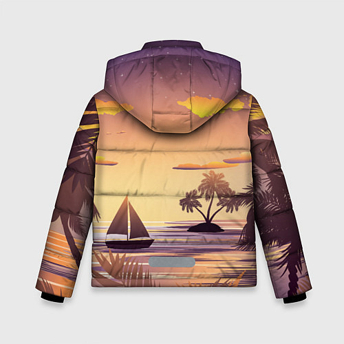 Зимняя куртка для мальчика Лодка в море на закате возле тропических островов / 3D-Красный – фото 2
