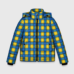 Куртка зимняя для мальчика Желтый с синим клетчатый модный узор, цвет: 3D-красный
