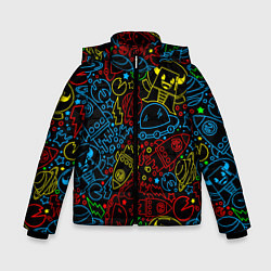Куртка зимняя для мальчика Неоновый космический узор, цвет: 3D-красный