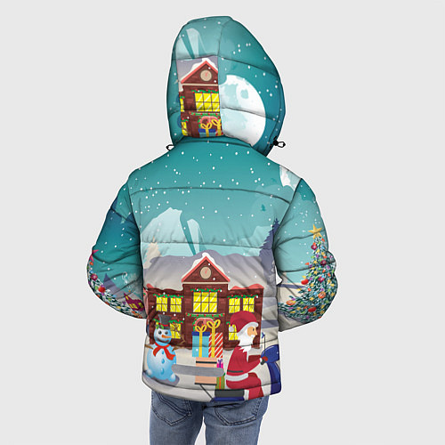 Зимняя куртка для мальчика В Новогоднюю ночь Дед Мороз едет на скутере с пода / 3D-Светло-серый – фото 4