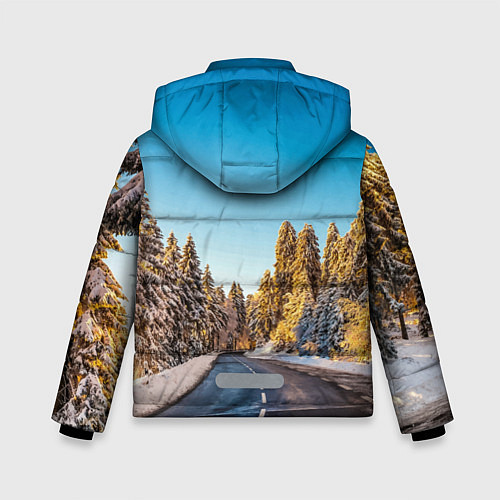 Зимняя куртка для мальчика Мерседес - зимняя дорога через лес / 3D-Светло-серый – фото 2
