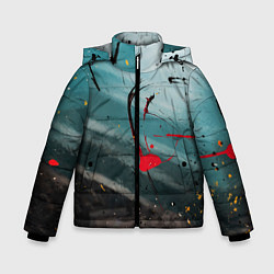 Куртка зимняя для мальчика Абстрактные пластины в синем тумане и краски, цвет: 3D-светло-серый