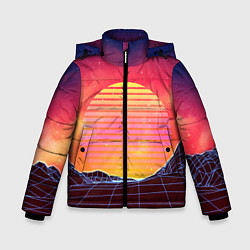 Куртка зимняя для мальчика Абстрактные 3D неоновые горы на закате, цвет: 3D-светло-серый