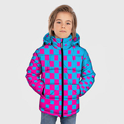 Куртка зимняя для мальчика Фиолетовые и синие квадратики, цвет: 3D-красный — фото 2